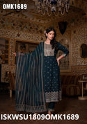 Embroidered Rayon Naira Cut Kurti With Pant And Dupatta-ISKWSU1809OMK1689