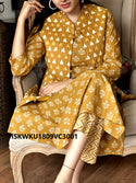 Hand Block Printed Cotton Kurti With Pant And Quilted Jacket-ISKWKU1809VC3001