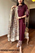 Handloom Cotton Kurti With Kalamkari Printed Pant And Dupatta-ISKWSU1809VC3182