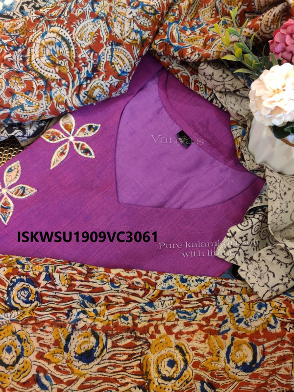 Handloom Cotton Kurti With Kalamkari Printed Pant And Dupatta-ISKWSU1909VC3061