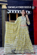 Bagru Hand Block Printed Cotton Lehenga With Blouse And Malmal Dupatta-ISKWLH190918553