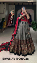 Foil Printed Dola Tussar Silk Lehenga With Blouse And Dupatta-ISKWNAV19090038