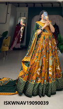 Foil Printed Dola Tussar Silk Lehenga With Blouse And Dupatta-ISKWNAV19090039