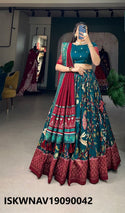 Foil Printed Dola Tussar Silk Lehenga With Blouse And Dupatta-ISKWNAV19090042