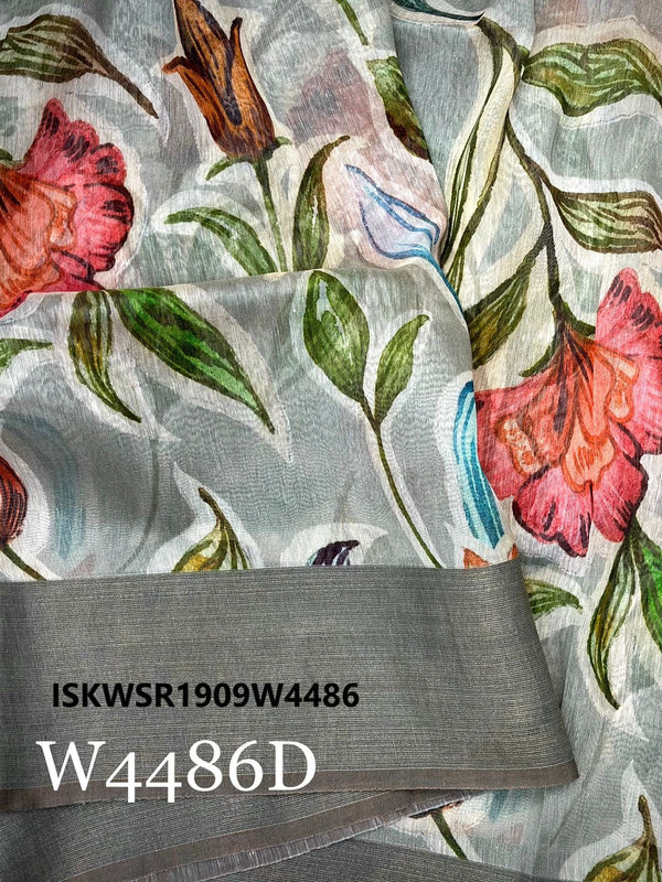 Digital Printed Linen Silk Saree With Contrast Blouse-ISKWSR1909W4486