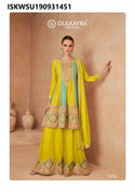 Embroidered Chinon Anarkali Kurti With Palazzo And Dupatta-ISKWSU190931451