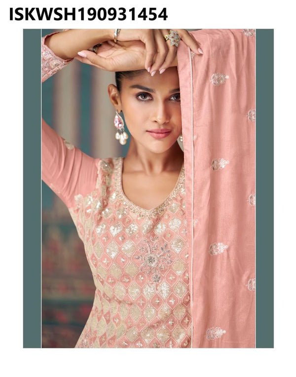 Embroidered Chinon Silk Kurti With Sharara And Dupatta-ISKWSH190931454