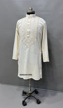 Men's Embroidered Silk Kurta With Cotton Pajama-ISKM220912990