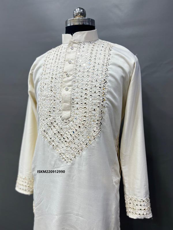 Men's Embroidered Silk Kurta With Cotton Pajama-ISKM220912990