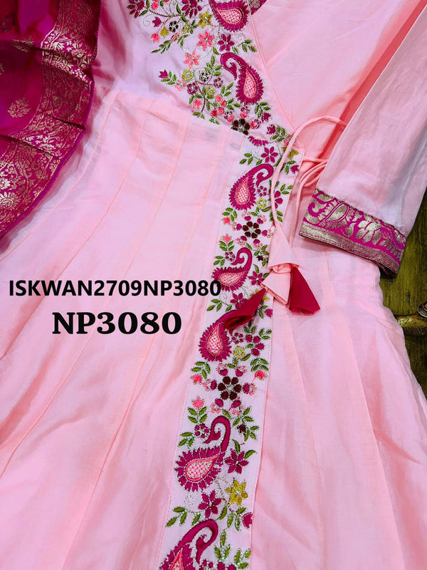 Embroidered Malmal Cotton Anarkali With Banarasi Silk Dupatta-ISKWAN2709NP3080