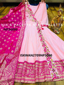 Embroidered Malmal Cotton Anarkali With Banarasi Silk Dupatta-ISKWAN2709NP3080