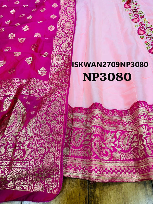 Embroidered Malmal Cotton Anarkali With Banarasi Silk Dupatta-ISKWAN2709NP3080