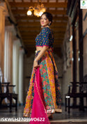 Hand Block Printed Cotton Lehenga With Blouse And Organza Dupatta-ISKWLH2709WO622