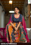 Hand Block Printed Cotton Lehenga With Blouse And Organza Dupatta-ISKWLH2709WO622