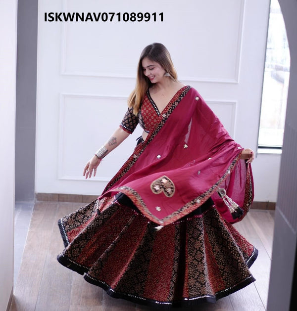 Printed Maslin Cotton Lehenga With Blouse And Dupatta-ISKWNAV071089911