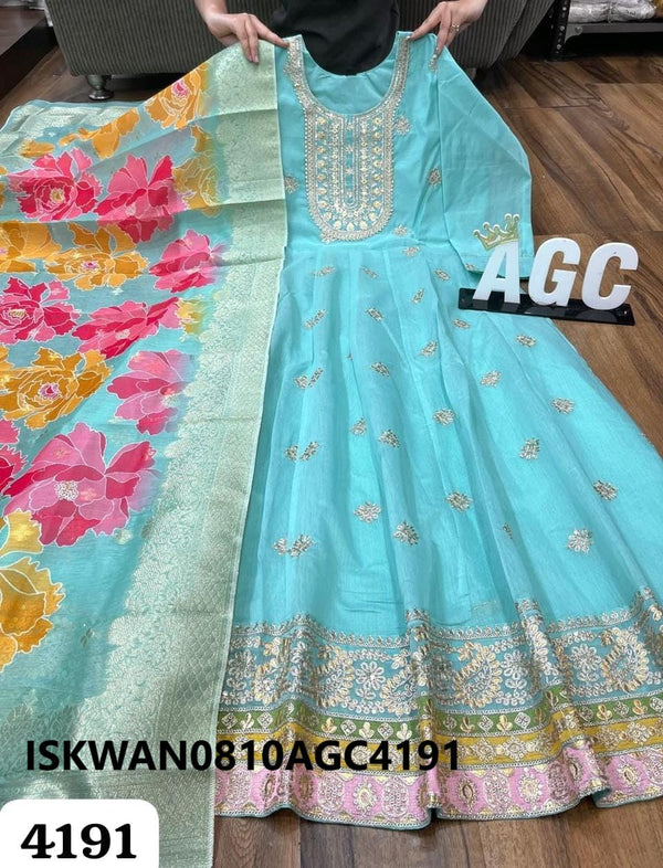 Embroidered Chanderi Silk Anarkali With Self Weaved Digital Printed Silk Dupatta-ISKWAN0810AGC4191