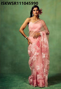 Hand Printed Organza Silk Saree With Upada Silk Blouse-ISKWSR111045990