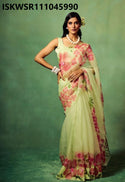 Hand Printed Organza Silk Saree With Upada Silk Blouse-ISKWSR111045990