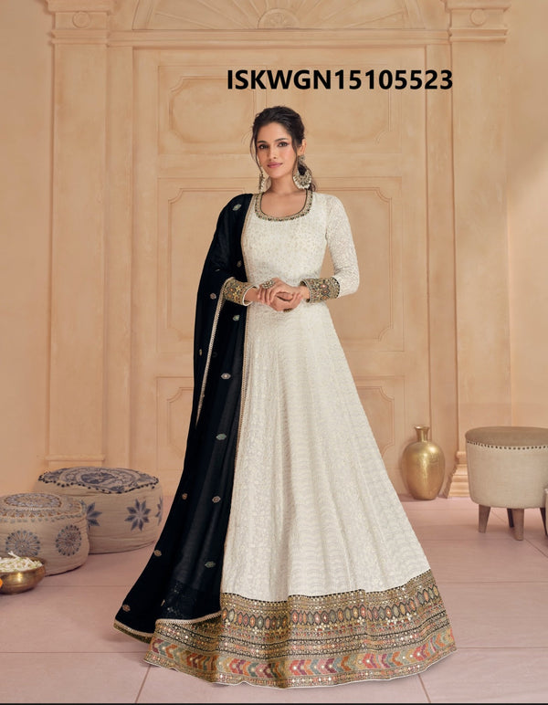 Embroidered Georgette Gown With Contrast Dupatta-ISKWGN15105523