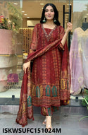 Printed Organza Chiffon Flared Kurti With Silk Pant And Organza Dupatta-ISKWSUFC151024M