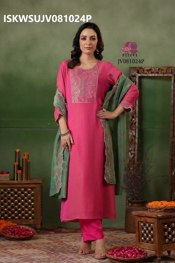 Crafted Shimmer Tissue Silk Kurti With Silk Pant And Dupatta-ISKWSUJV081024P