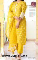 Banarasi Weaved Maslin Kurti With Silk Pant And Embroidered organza Dupatta-ISKWSUSR141024Y