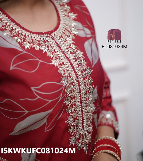 Printed Maslin Kurti With Silk Pant-ISKWKUFC081024M