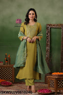 Crafted Shimmer Tissue Silk Kurti With Silk Pant And Dupatta-ISKWSUJV081024G