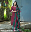 Handloom Weaved Cotton Kurti With Pant And Dupatta-ISKWSU1510PPC/D1024