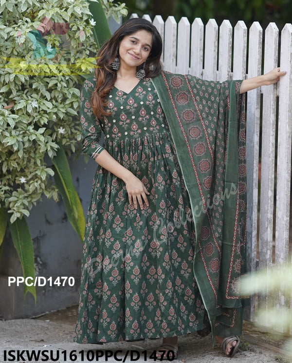 Ajrakh Printed Cotton Anarkali Kurti With Pant And Malmal Cotton Dupatta-ISKWSU1610PPC/D1470