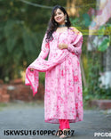 Floral Printed Georgette Anarkali Kurti With Rayon Cotton Pant And Dupatta-ISKWSU1610PPC/D817