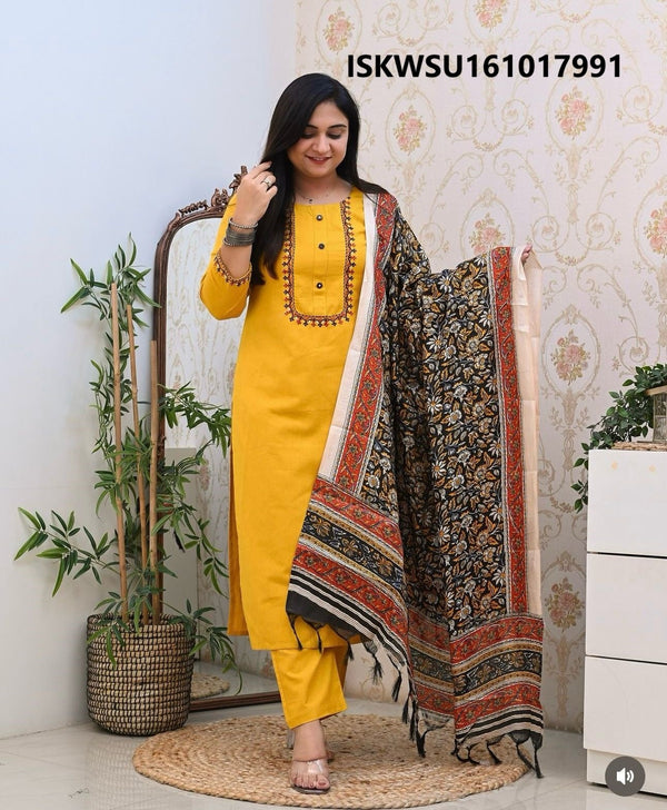 Cotton Kurti With Pant And Printed Chanderi Dupatta-ISKWSU161017991