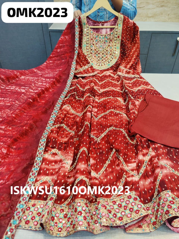 Digital Printed Rayon Anarkali Kurti With Pant And Organza Dupatta-ISKWSU1610OMK2023