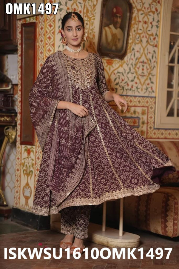 Embroidered Rayon Anarkali Kurti With Pant And Dupatta-ISKWSU1610OMK1497