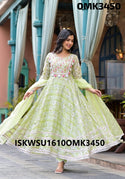 Embroidred Malmal Anarkali Kurti With Pant And Organza Dupatta-ISKWSU1610OMK3450