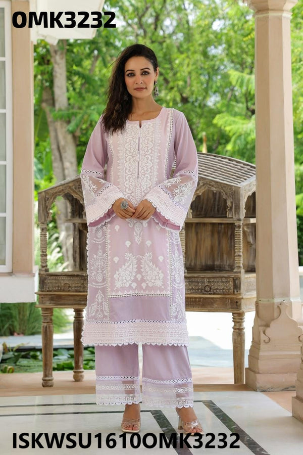 Embroidered Cotton Kurti With Pant And Dupatta-ISKWSU1610OMK3232