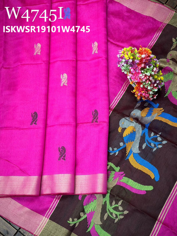 Khadi Silk Saree With Contrast Blouse-ISKWSR19101W4745