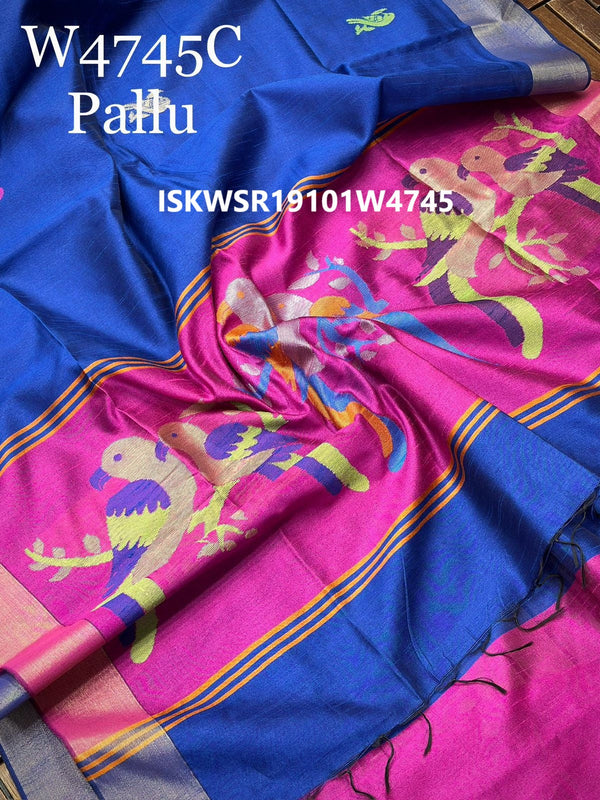 Khadi Silk Saree With Contrast Blouse-ISKWSR19101W4745