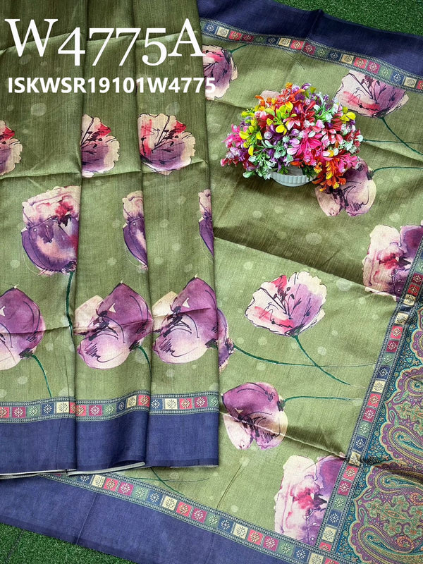 Tussar Silk Saree With Contrast Printed Blouse-ISKWSR19101W4775