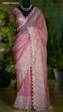 Embroidered Crushed Tissue Silk Saree With Floral Blouse-ISKWSR19101HS3334