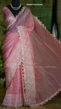 Embroidered Crushed Tissue Silk Saree With Floral Blouse-ISKWSR19101HS3334