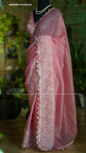 Embroidered Crushed Tissue Silk Saree With Floral Blouse-ISKWSR19101HS3334