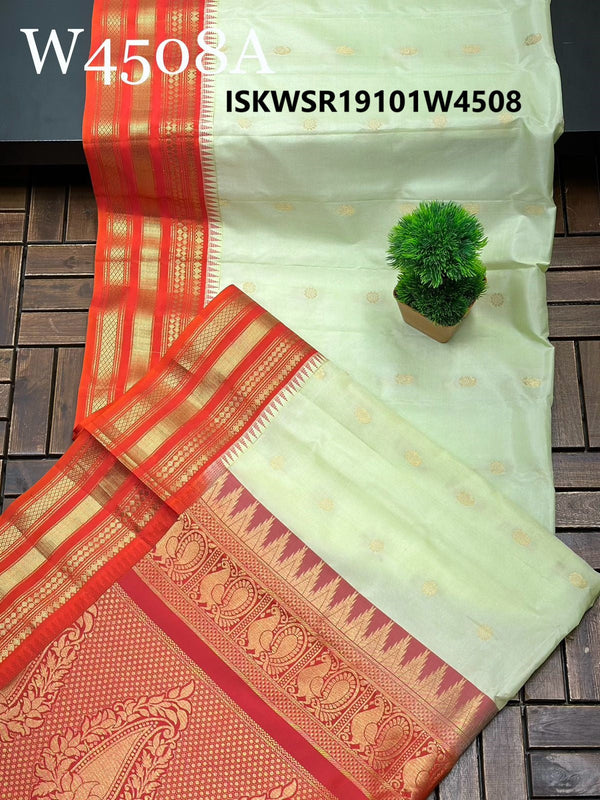 Handloom Gadwal Silk Saree With Contrast Blouse-ISKWSR19101W4508/W4510