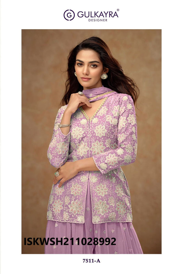 Embroidered Chinon Kurti With Sharara And Dupatta-ISKWSH211028992