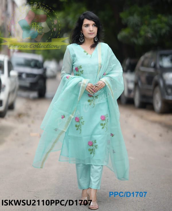 Embroidered Kota Doriya Kurti With Cotton Pant And Dupatta-ISKWSU2110PPC/D1707