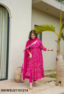 Emboidered Georgette Anarkali Kurti With Cotton Pant And Dupatta-ISKWSU21101214