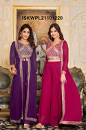 Embroidered Georgette Palazzo With Top And Shrug-ISKWPL21101220