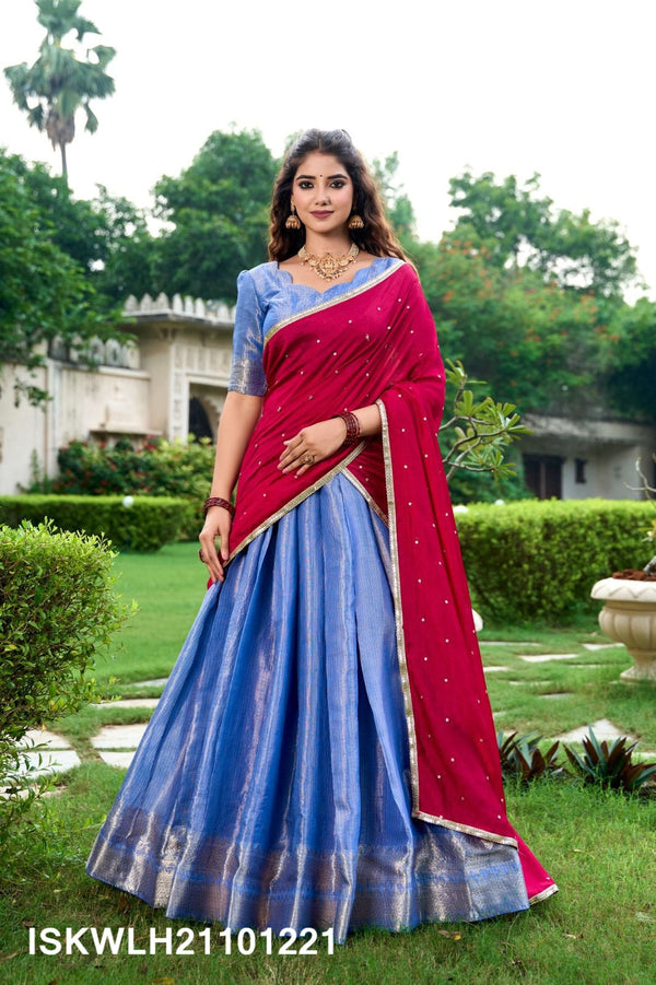 Kanchipuram Silk Lehenga With Blouse And Silk Dupatta-ISKWLH21101221