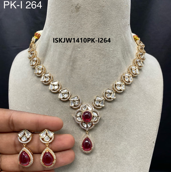 Pure Brass Real Kundan Jewelry Set-ISKJW1410PK-I264