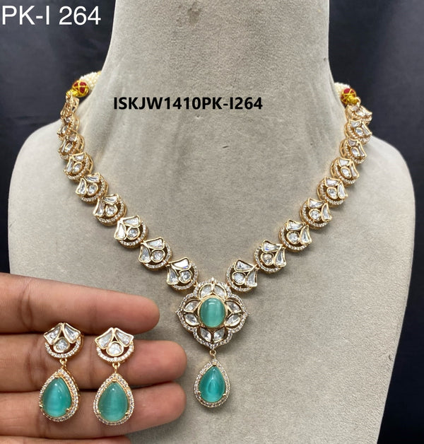 Pure Brass Real Kundan Jewelry Set-ISKJW1410PK-I264